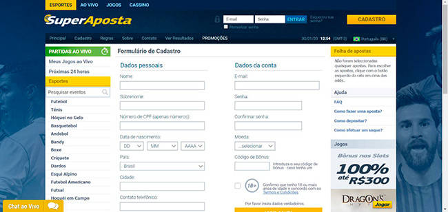 Preencher os campos com os seus dados