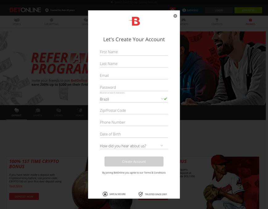 Como se registrar no site Betonline.ag