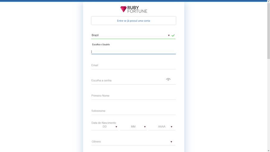 Como se registrar no site Ruby Fortune Casino