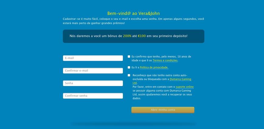 Como se registrar no site Vera&John Casino