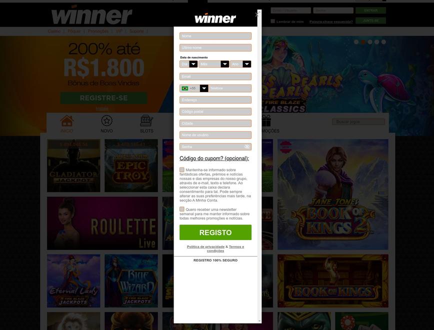 Como se registrar no site Winner Casino